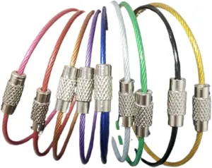 5pcs Stainless Steel Wire Keychain Ring Key Keyring Circle Rope Cable Loop Luggage Tag Screw Lock Gadget 1.5 * 150mm (Color : Yellow, Size : 1.5 * 150 mm)
