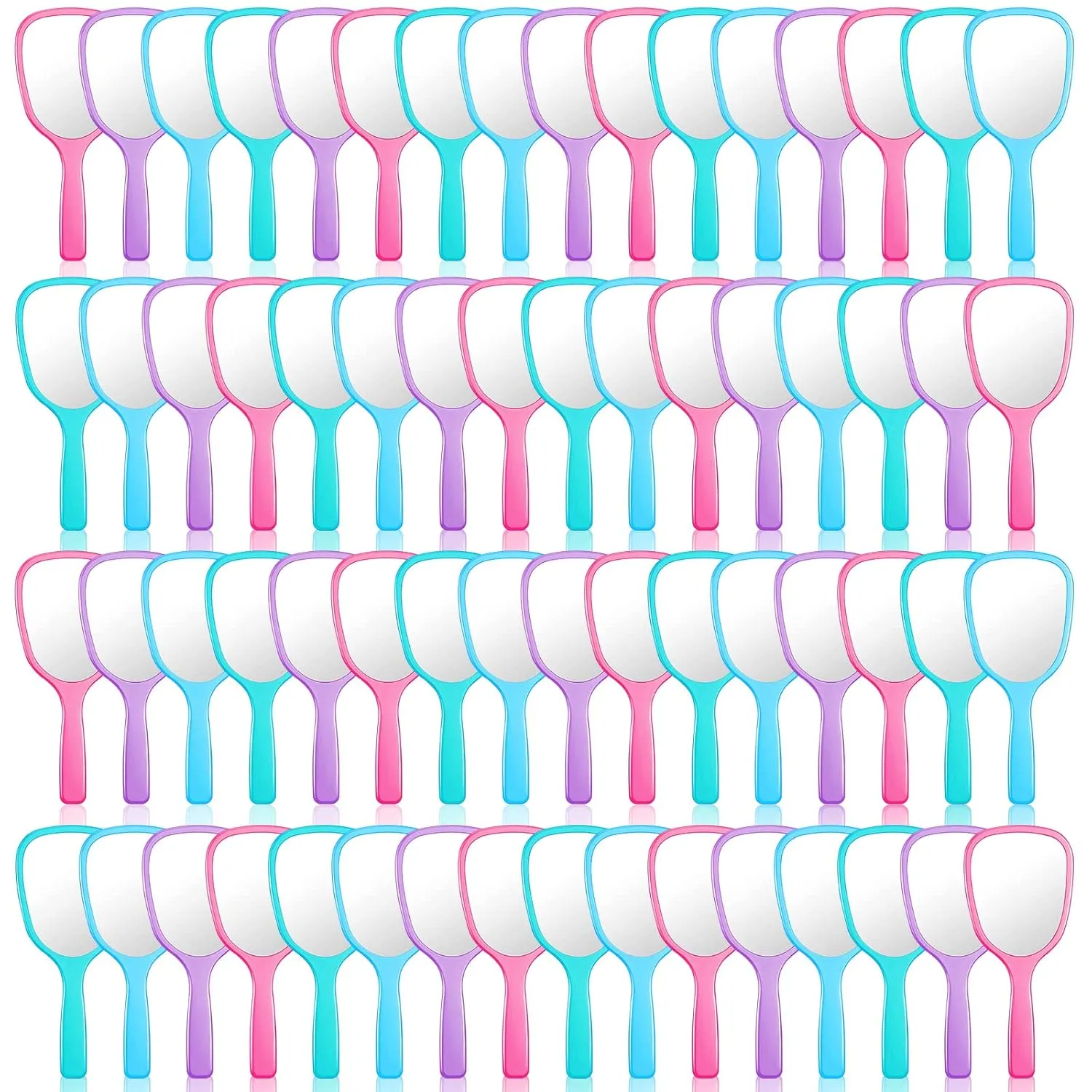 60 Pcs 7.09 x 3.14 Inch Hand Handheld Mirror with Handle Plastic Compact Travel Makeup Cosmetic Mirror Small Personal Portable Hand Held Mirror for Home Vanity Camping (Green, Pink, Blue, Purple)