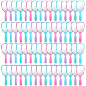 60 Pcs 7.09 x 3.14 Inch Hand Handheld Mirror with Handle Plastic Compact Travel Makeup Cosmetic Mirror Small Personal Portable Hand Held Mirror for Home Vanity Camping (Green, Pink, Blue, Purple)
