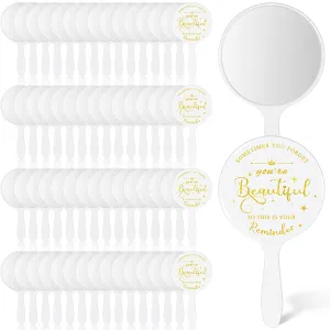 60 Pcs Small Handheld Mirror Bulk Inspirational Compact Portable Travel Makeup Mini Round Mirror with Handle Employee Appreciation Gifts for Women Coworker Friend(White)