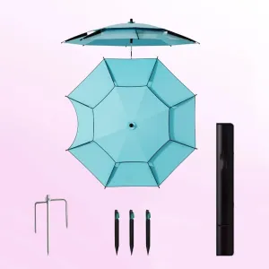 7.2ft 7.8ft Fishing Parasol Beach Umbrella, Windproof Sunshade Patio Umbrella With Anchor Carry Bag, Garden Yard Parasol 360° Rotation