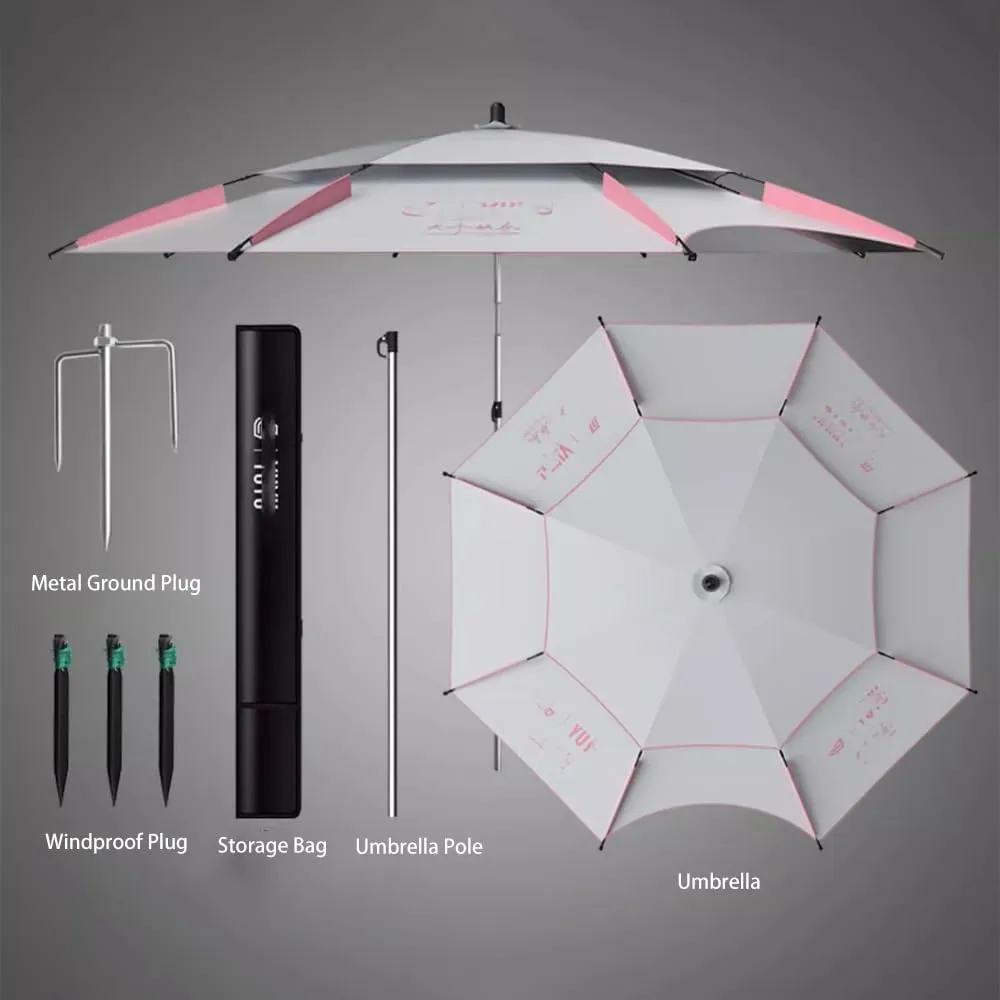 7.2ft 7.8ft Fishing Parasol Beach Umbrella, Windproof Sunshade Patio Umbrella With Anchor Carry Bag, Garden Yard Parasol 360° Rotation