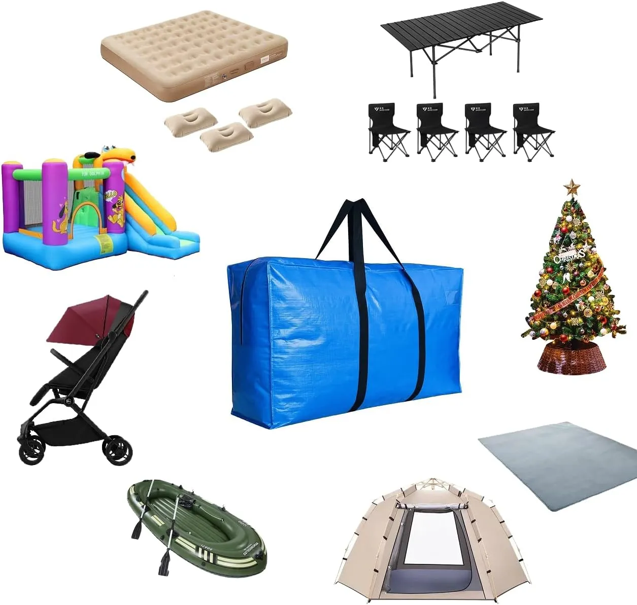 75 Gallon Extra Large Storage Bags, Jumbo Moving Storage Bags, Foldable Big Blue Duffle Bag for Travel, 50x23x15inch - 1PACK