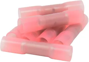 8 Gauge Red Heat Shrinkable Butt Connectors - 25 Per Pack Waterproof Electrical Terminals Insulated AWG Automotive, Marine, Audio, and Industrial Grade Splice