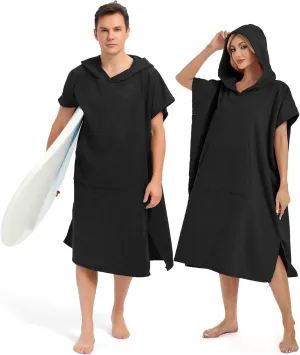 Abahub Surf Poncho Men & Women Towel Poncho Adult with Hood, Thick Quick Dry Changing Poncho Towel, Microfiber Wearable Cover Up for Surfing Beach Swim - Absorbent Changing Towel M (Black)