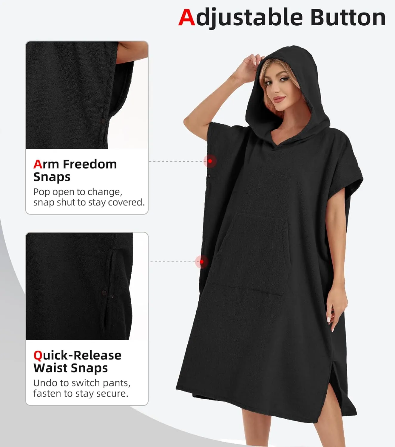 Abahub Surf Poncho Men & Women Towel Poncho Adult with Hood, Thick Quick Dry Changing Poncho Towel, Microfiber Wearable Cover Up for Surfing Beach Swim - Absorbent Changing Towel M (Black)