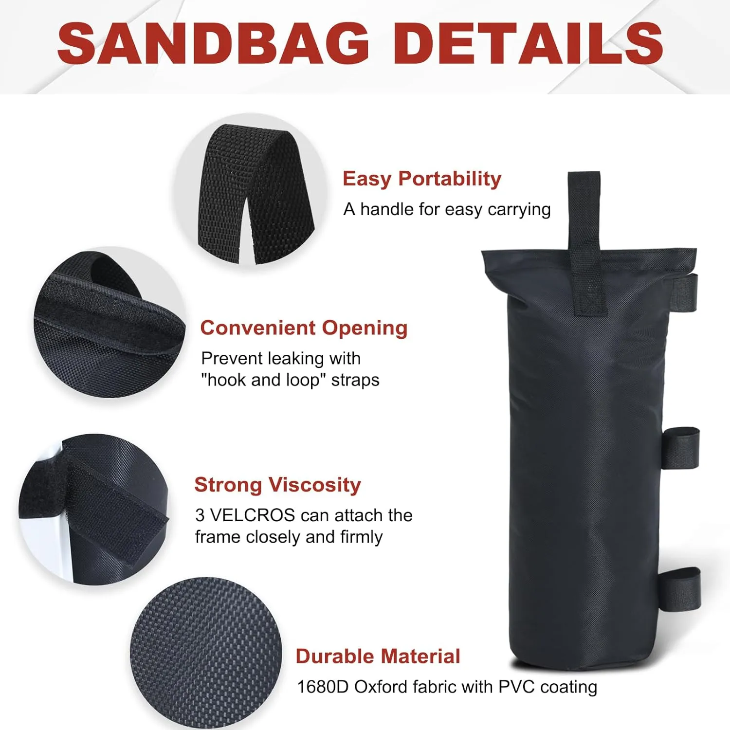 ABCCANOPY 150 LBS Extra Large Canopy Sand Bags, 4-Pack, Black (Without Sand)