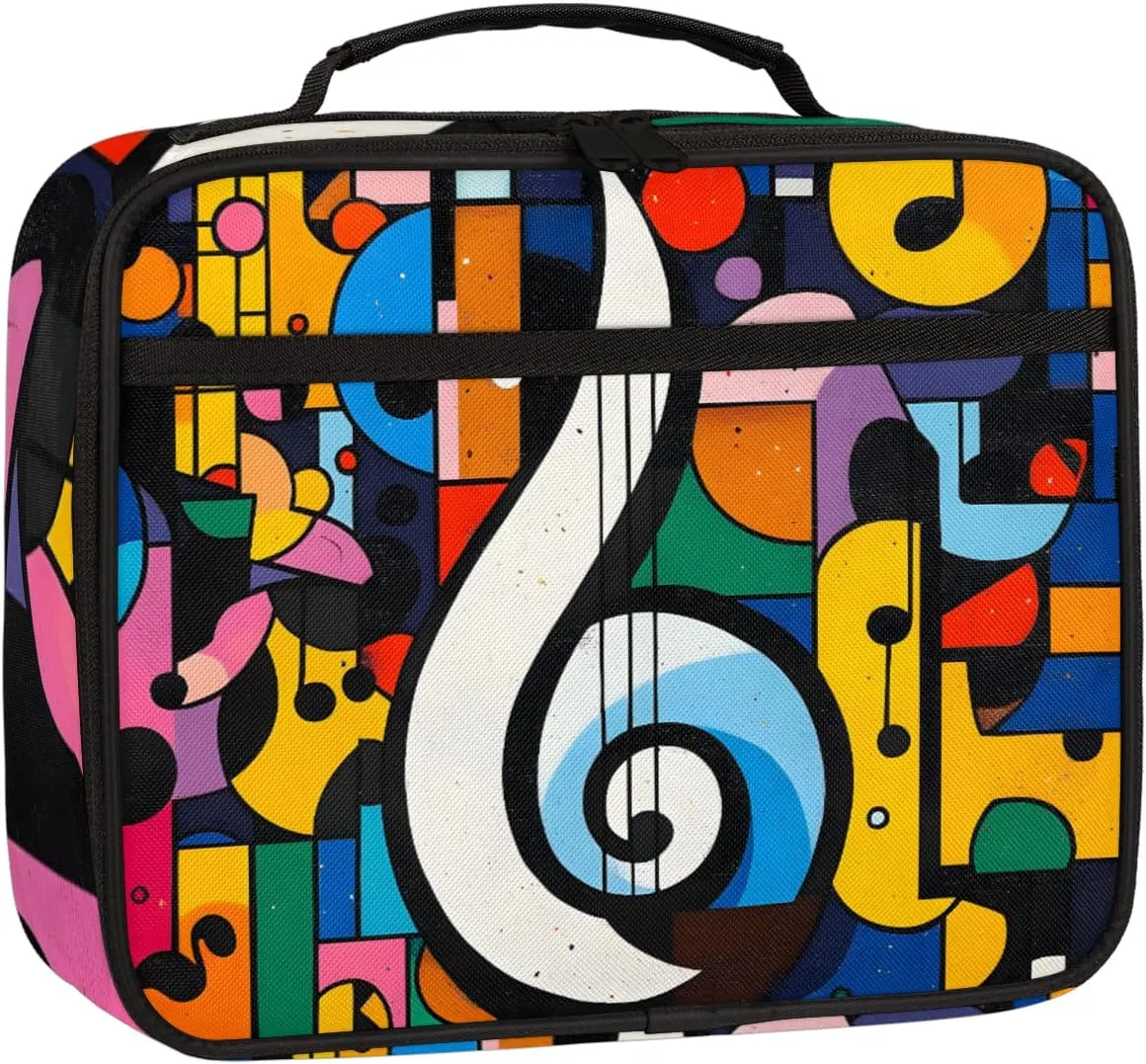 Abstract Music Notation Lunch Box for Men Women Insulated Lunch Bag Reusable Thermal Cooler Tote Bag with Handle for Work Picnic Travel Beach Sports