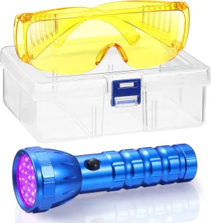 AC Leak Detector Kit AC UV Oil Dye Leak Detection Includes LED Flashlight and UV Protective Glasses with Box for Car Refrigerant Detector Tool(28 LED)