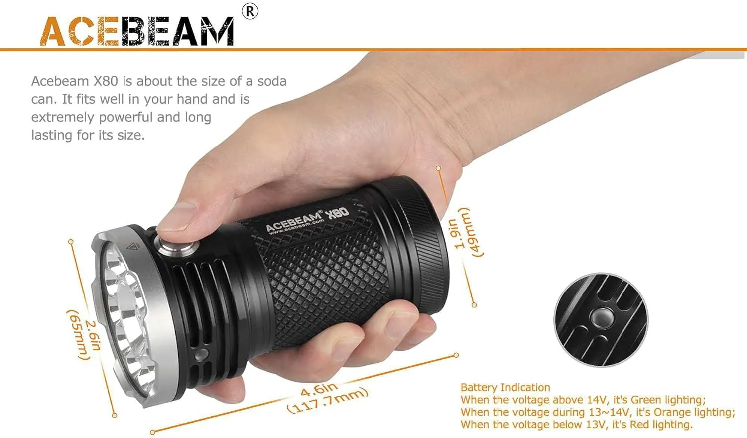 Acebeam X80-GT Flashlight/Searchlight -32,500 Lumens -18 x C-ree XHP50.2 LED's