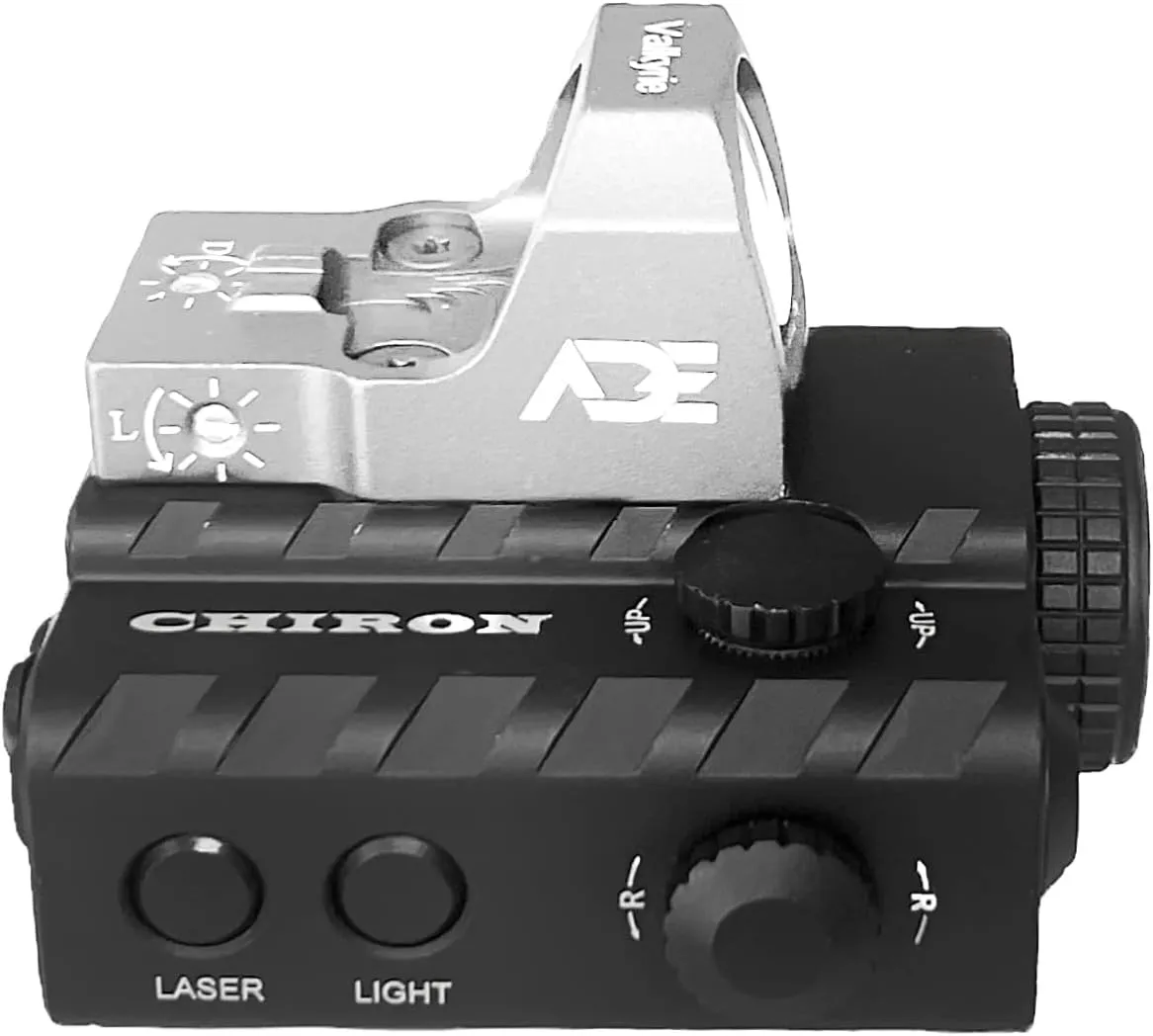 ADE LS012G CHIRON Class IIIA Green Laser   Flashlight Combo with Built-in Back up Optic mounting Plate for Red Dot Combability Work with Trijcon RMR,Holosun 407k/507K,Vortex Venom, Burris Fastfire.