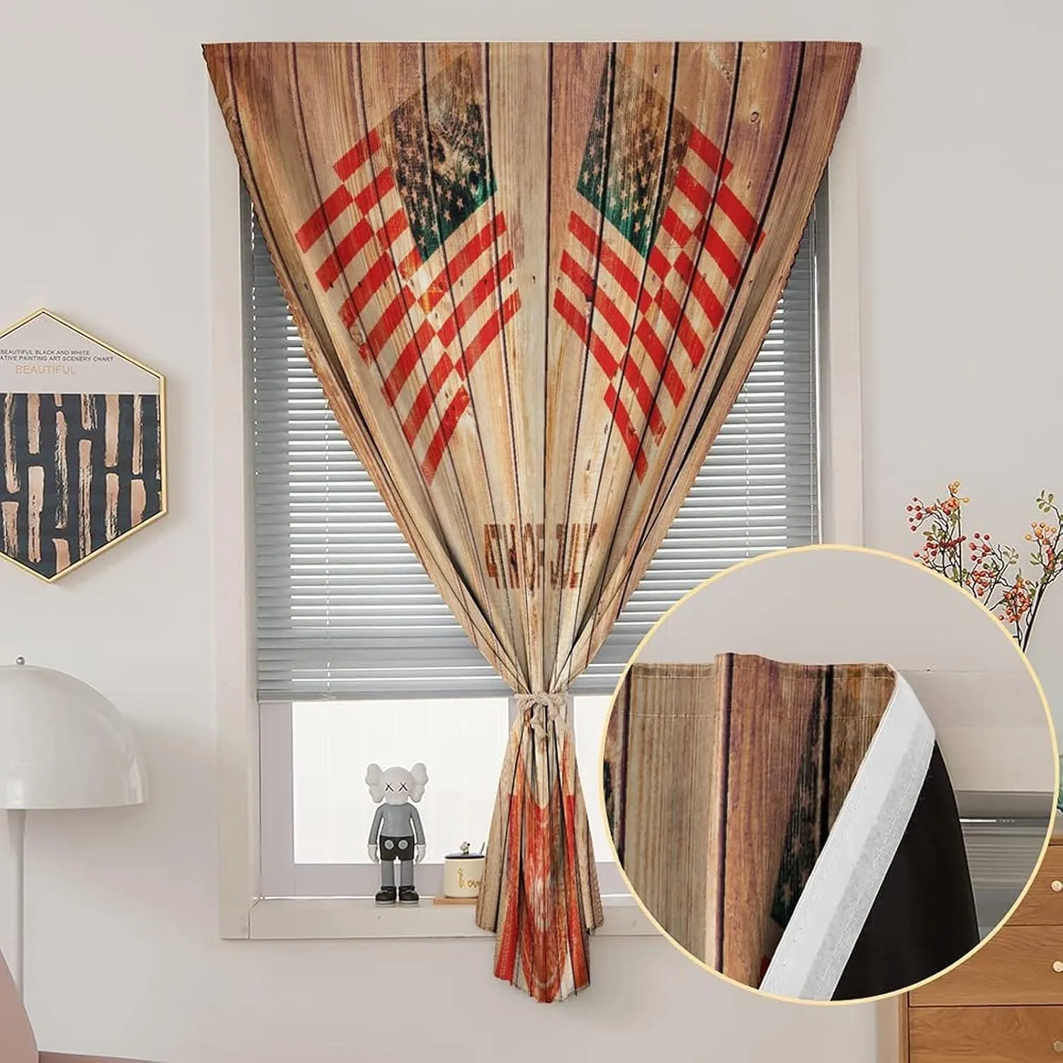 Adjustable Blackout Shades, 4th of July Portable Blackout Curtain, American Flag Waving in the Wind Peace Liberty Print Adjustable Temporary Blackout Shades,59W x84L Inch, for Kitchen Bathroom