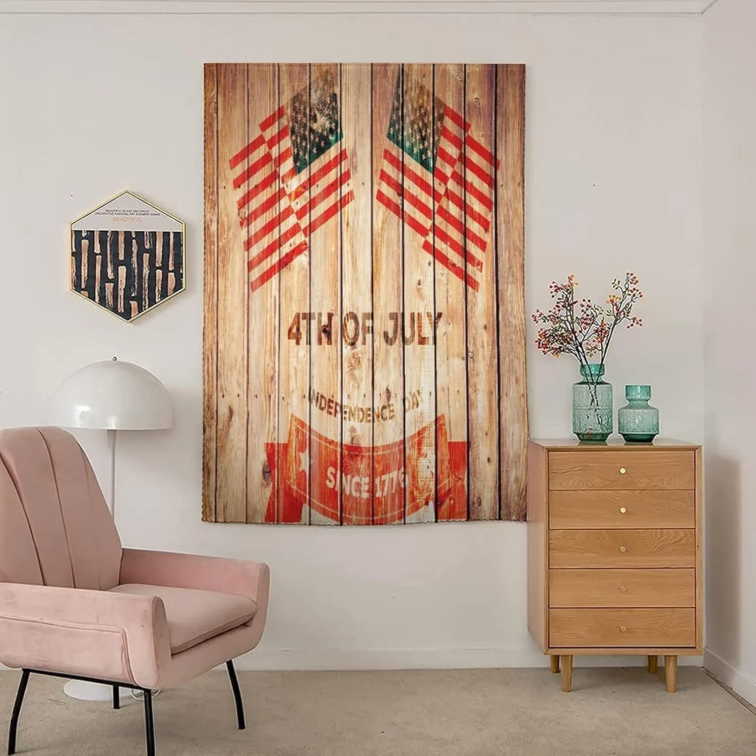 Adjustable Blackout Shades, 4th of July Portable Blackout Curtain, American Flag Waving in the Wind Peace Liberty Print Adjustable Temporary Blackout Shades,59W x84L Inch, for Kitchen Bathroom