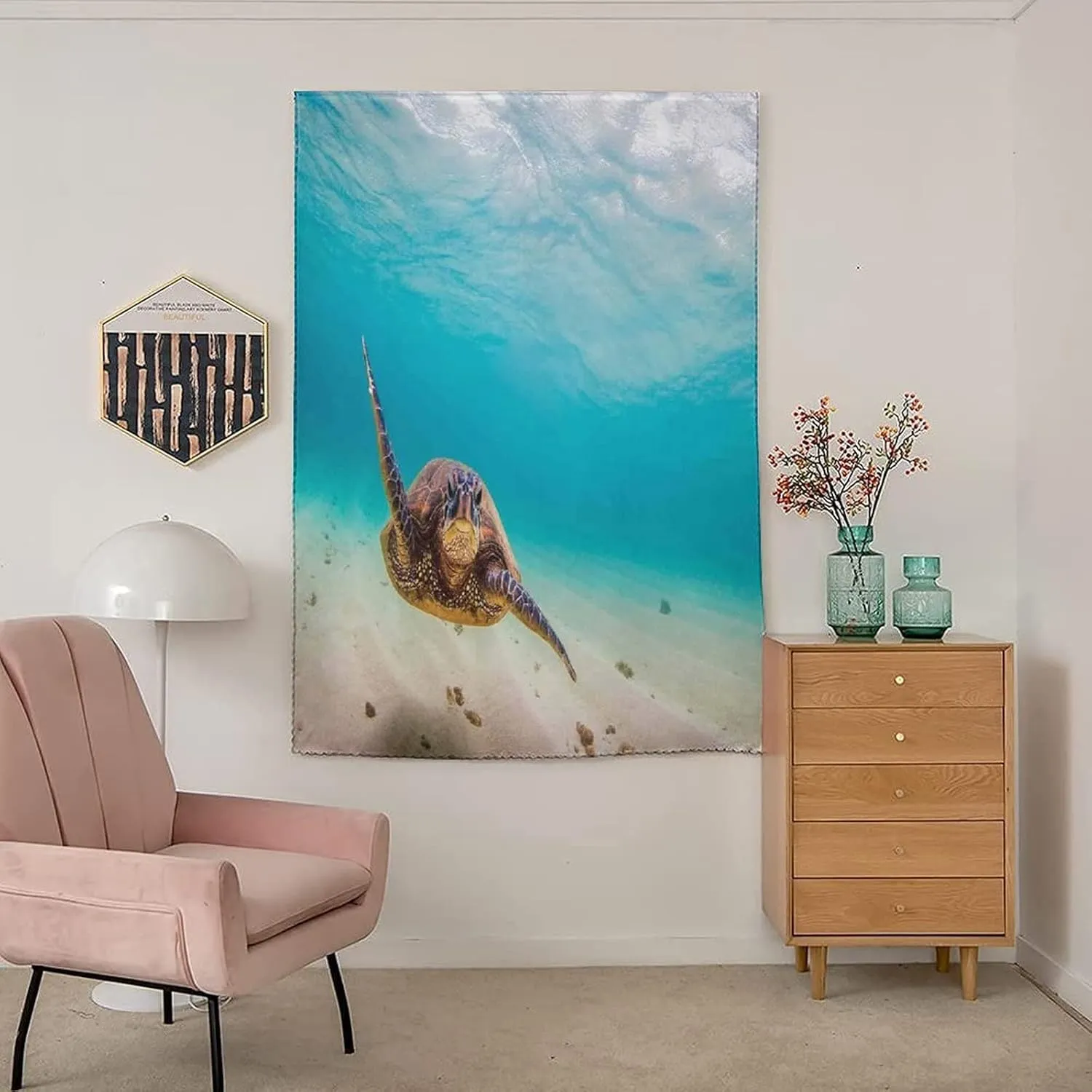 Adjustable Blackout Shades, Hawaiian Portable Blackout Curtain, Underwater Scuba Diving Sea Turtle Swimming Print Living Room Bedroom Window Drapes,26W x40L Inch, for Bathroom Living Room Bedroom