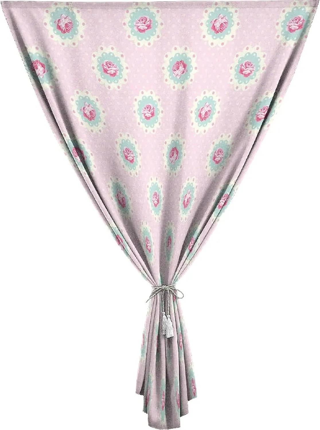 Adjustable Blackout Shades, Shabby Chic Portable Blackout Curtain, Retro Polka Dotted Backdrop Floral Motifs Rose Print Living Room Bedroom Window Drapes,24W x40L Inches, for Children Kids Bedroom
