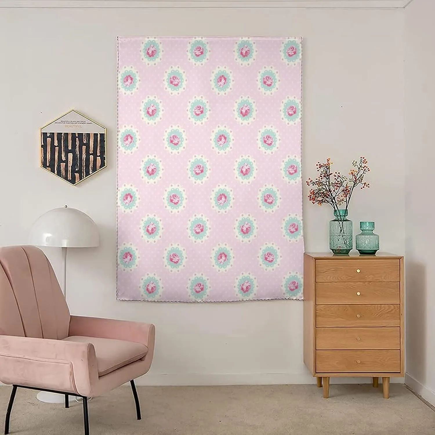Adjustable Blackout Shades, Shabby Chic Portable Blackout Curtain, Retro Polka Dotted Backdrop Floral Motifs Rose Print Living Room Bedroom Window Drapes,24W x40L Inches, for Children Kids Bedroom