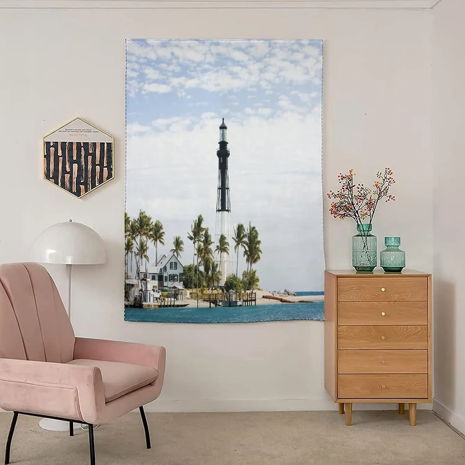 Adjustable Blackout Shades, United States Portable Blackout Curtain, Hillsboro Lighthouse Pompano Beach Palms Coast Print Living Room Bedroom Window Drapes,24W x40L Inches, for Children Kids Bedroom