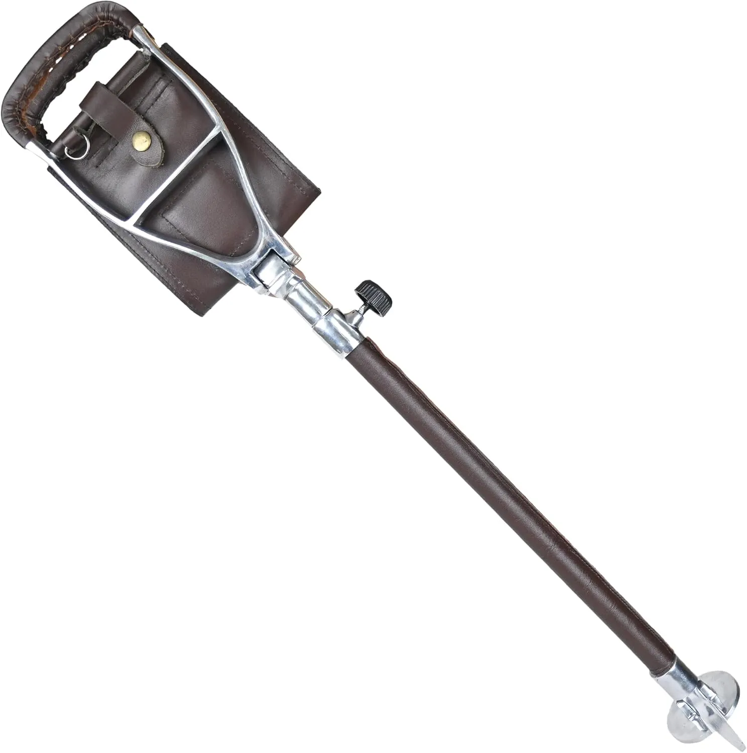Adjustable Leather Walking Stick Seat Outdoor Shooting Sticks Spectator Seat Portable High Chair, Backpacking Folding Stool | Hunting Stool (Black) (Brown)