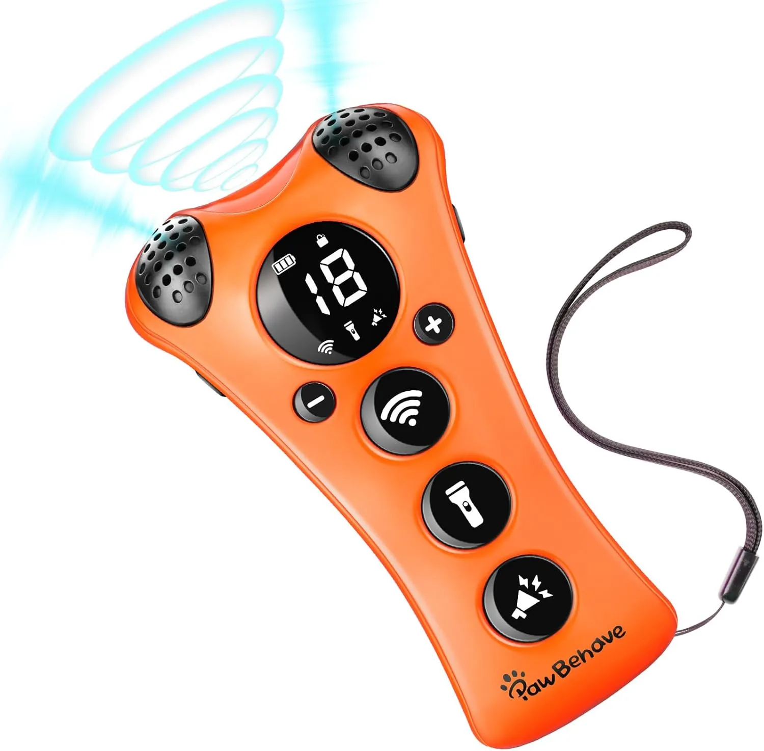 Adjustable Ultrasonic Dog Trainer – World's First Variable Frequency Pet Behavior Corrector with 10 Level Ultra Sound, 18 Dog Whistles, Anti-Bark Flashlight, Humane Dog Deterrent (Orange)