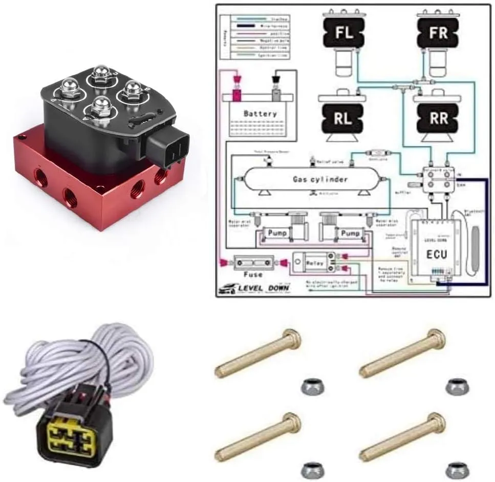 Air Ride Controller Air Ride Manifold Bag Controller Solenoid Valve 1/4 NPT 0-200Psi 12V Control Air Bag Suspension Red (4-Valver)