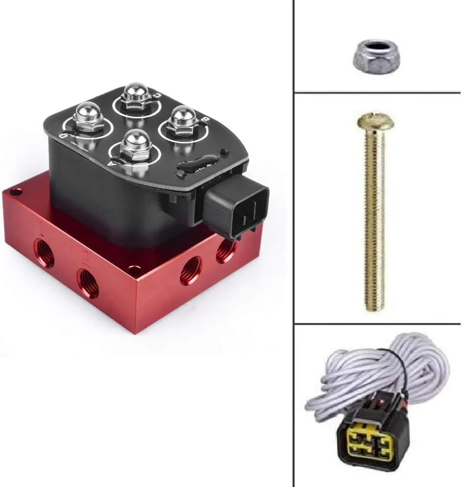 Air Ride Controller Air Ride Manifold Bag Controller Solenoid Valve 1/4 NPT 0-200Psi 12V Control Air Bag Suspension Red (4-Valver)