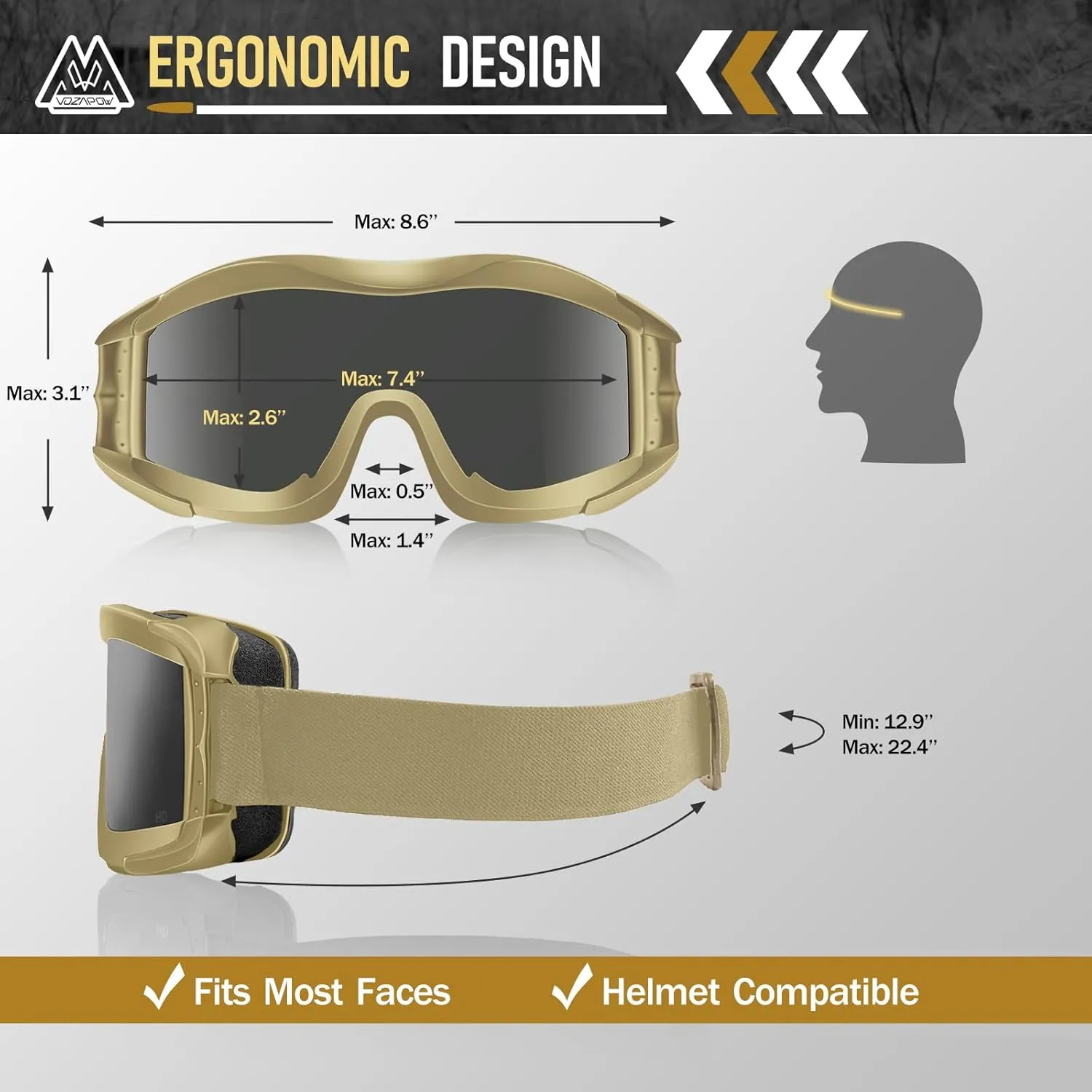 Airsoft Goggles Anti Fog with ANSI Z87.1 Certified, Safety Goggles Impact Resistant, Tactical Shooting Glasses