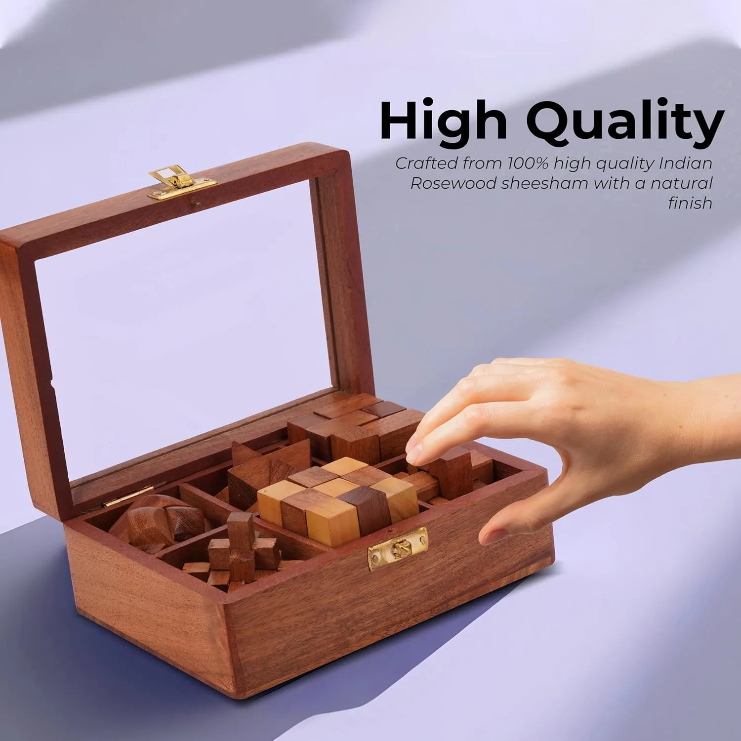 Ajuny Wooden Puzzles Box Set (6 Games) Brain Teaser for Teens & Adults, IQ Test Interlocking 3D Puzzles, Handcrafted Rustic Patio Decor, Unique Gift for Christmas and Birthdays