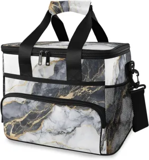 ALAZA Modern Gray Gradient Gold Veins Cooler Lunch Bag Insulated Lunch Box Large Reusable Lunchbox Leakproof Freezable Cooler Bag for Men Women Work Picnic Travel