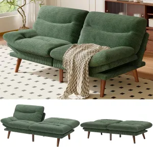 AMADA HOMEFURNISHING Futon Sofa Bed with Adjustable Backrest & Armrests, Convertible Futon Sofa Couch for Small Spaces, Living Room or Office, Corduroy Futon Sofa Bed (Green)