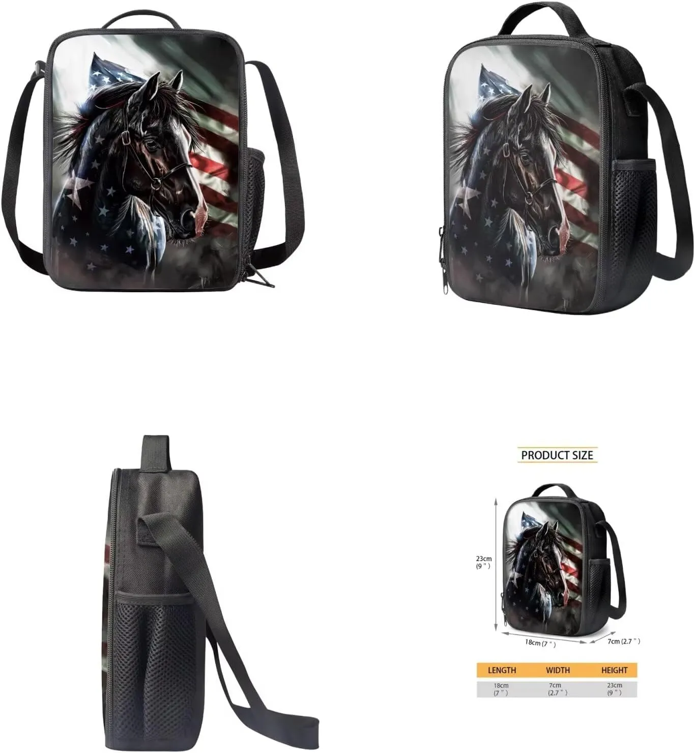 American Horse School Backpack for Teens Boys with Lunch Box Water Bottle Holder and Aesthetic Pencil Case Wear-Resistant Set Combinations Foster An Organized Lifestyle