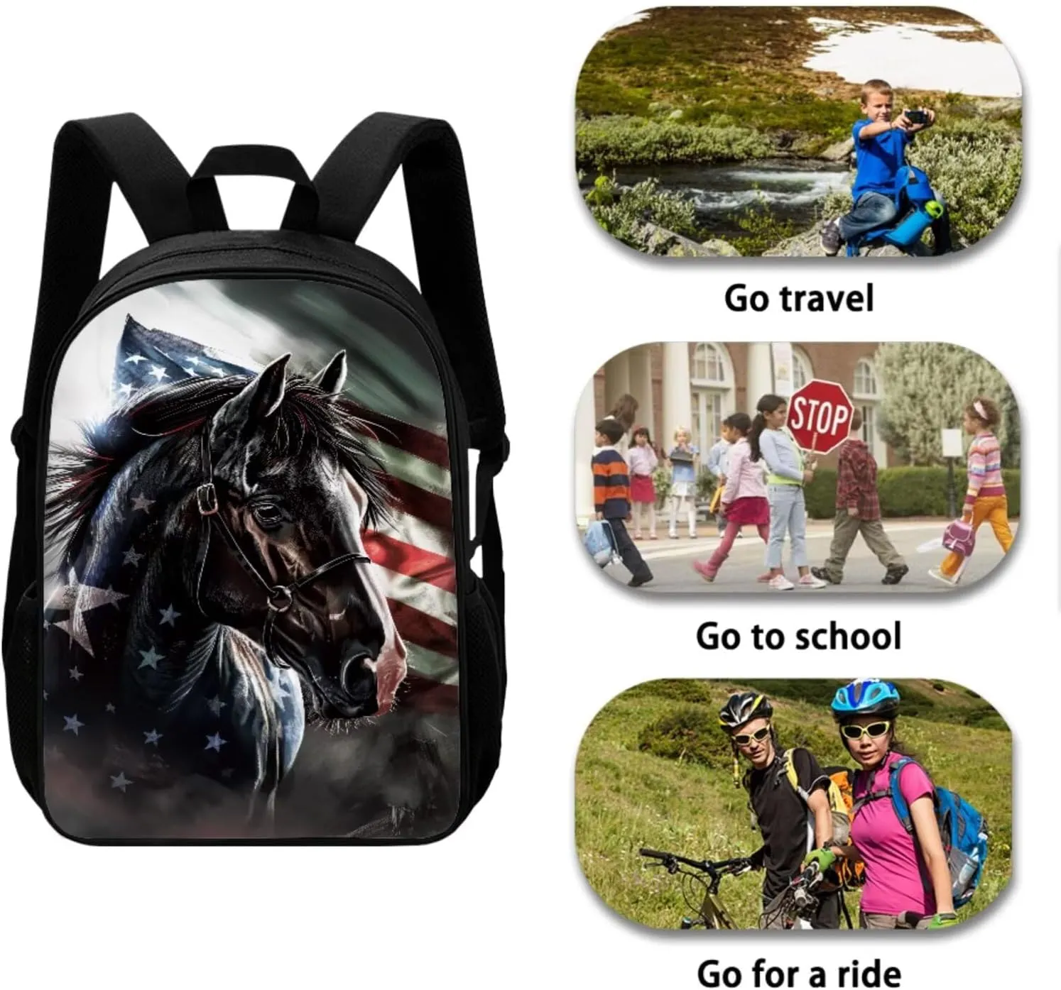 American Horse School Backpack for Teens Boys with Lunch Box Water Bottle Holder and Aesthetic Pencil Case Wear-Resistant Set Combinations Foster An Organized Lifestyle
