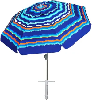 AMMSUN 7ft Heavy Duty High Wind Beach Umbrella Parasols with Sand Anchor Vent Tilt UV 50  Sun Protection Portable Outdoor Sunshade Umbrellas Carry Bag for Patio Garden Pool Backyard Blue