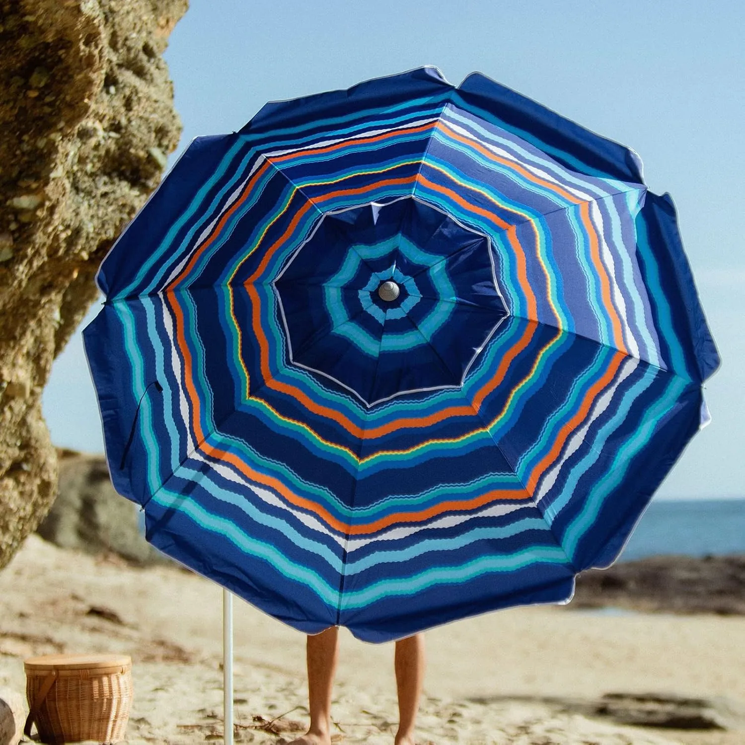 AMMSUN 7ft Heavy Duty High Wind Beach Umbrella Parasols with Sand Anchor Vent Tilt UV 50  Sun Protection Portable Outdoor Sunshade Umbrellas Carry Bag for Patio Garden Pool Backyard Blue