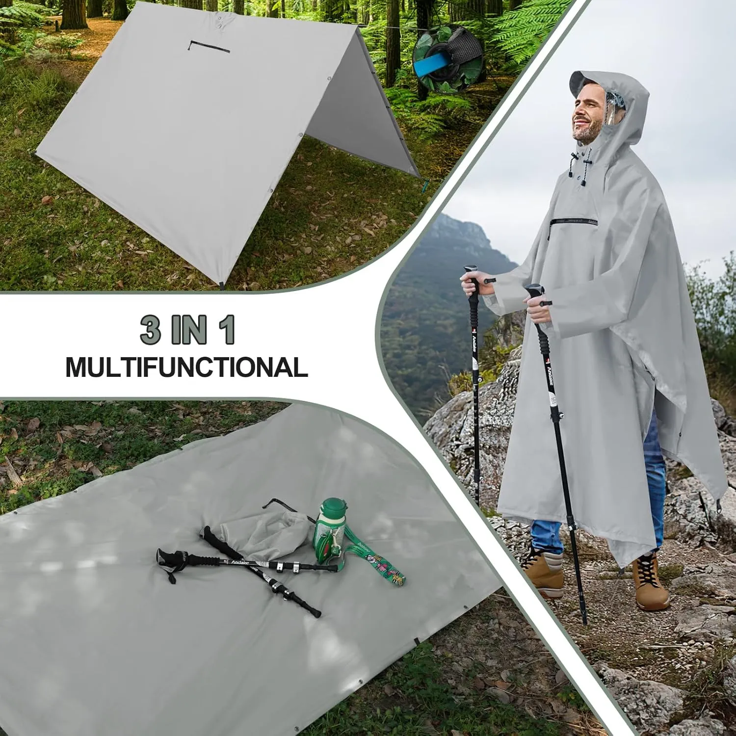 Andake Waterproof Rain Poncho for Adults Unisex,230T Ripstop Polyester,Raincoat Gear with Transparent Viewing Window Outdoors