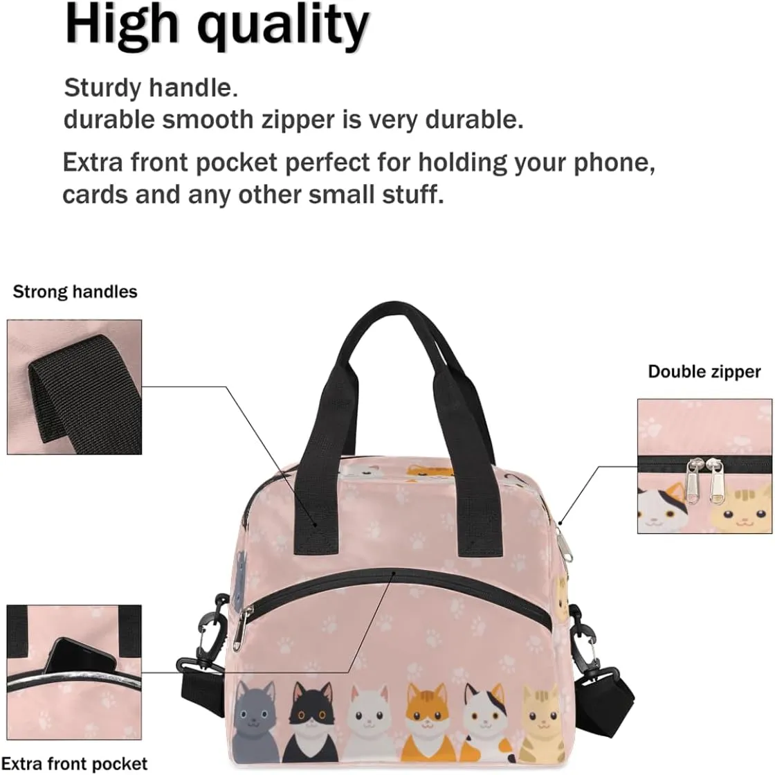 Animal Cat Paw Print Insulated Lunch Bag for Women/Men Kids Lunch Box with Adjustable & Removable Shoulder Strap Cooler Bag for Boys Girls Reusable Tote Lunch Box for Work Picnic Office