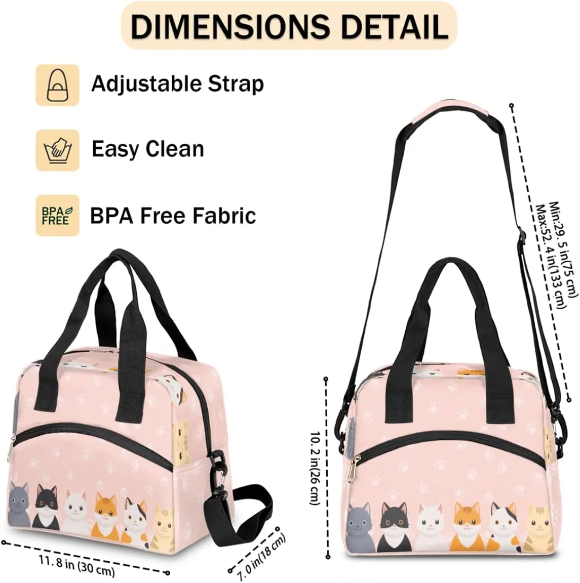 Animal Cat Paw Print Insulated Lunch Bag for Women/Men Kids Lunch Box with Adjustable & Removable Shoulder Strap Cooler Bag for Boys Girls Reusable Tote Lunch Box for Work Picnic Office
