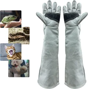 Animal Handling Gloves Bite Resistant, 60cm/ 23.6In Bite Proof Glove for Welding, Gardening, Handling Cat/Dog/Bird/Snake/Lizard/Falcon/Reptile, Anti-Bite Work Gloves (Light Color)