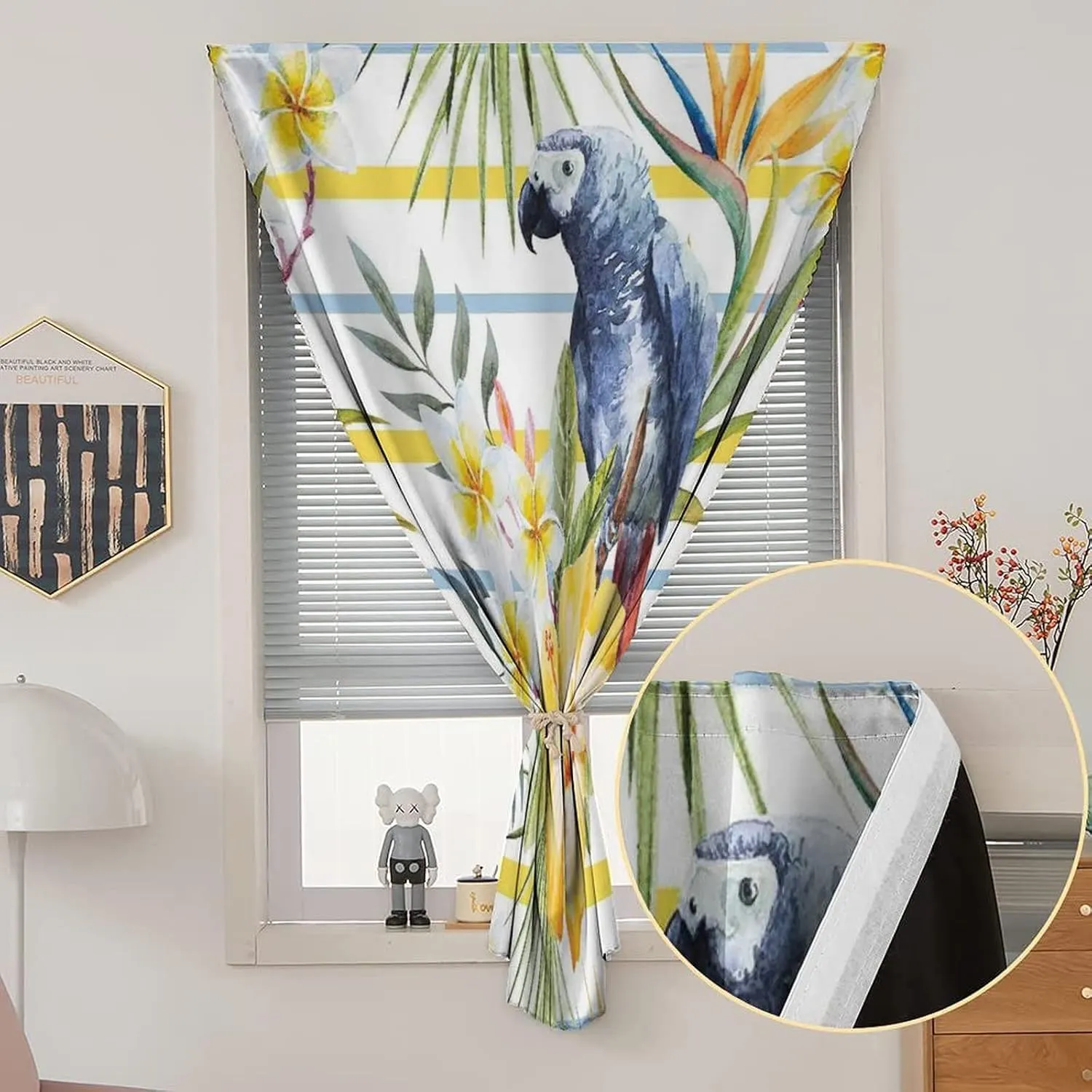 Anywhere Portable Blackout Curtain, Parrots Door Window Curtains, Tropical Exotic Parrot Orchids and Hibiscus Flowers Hawaiian Jungle Print Bedroom Blackout Curtains,47W x63L Inches,, for Bathroom