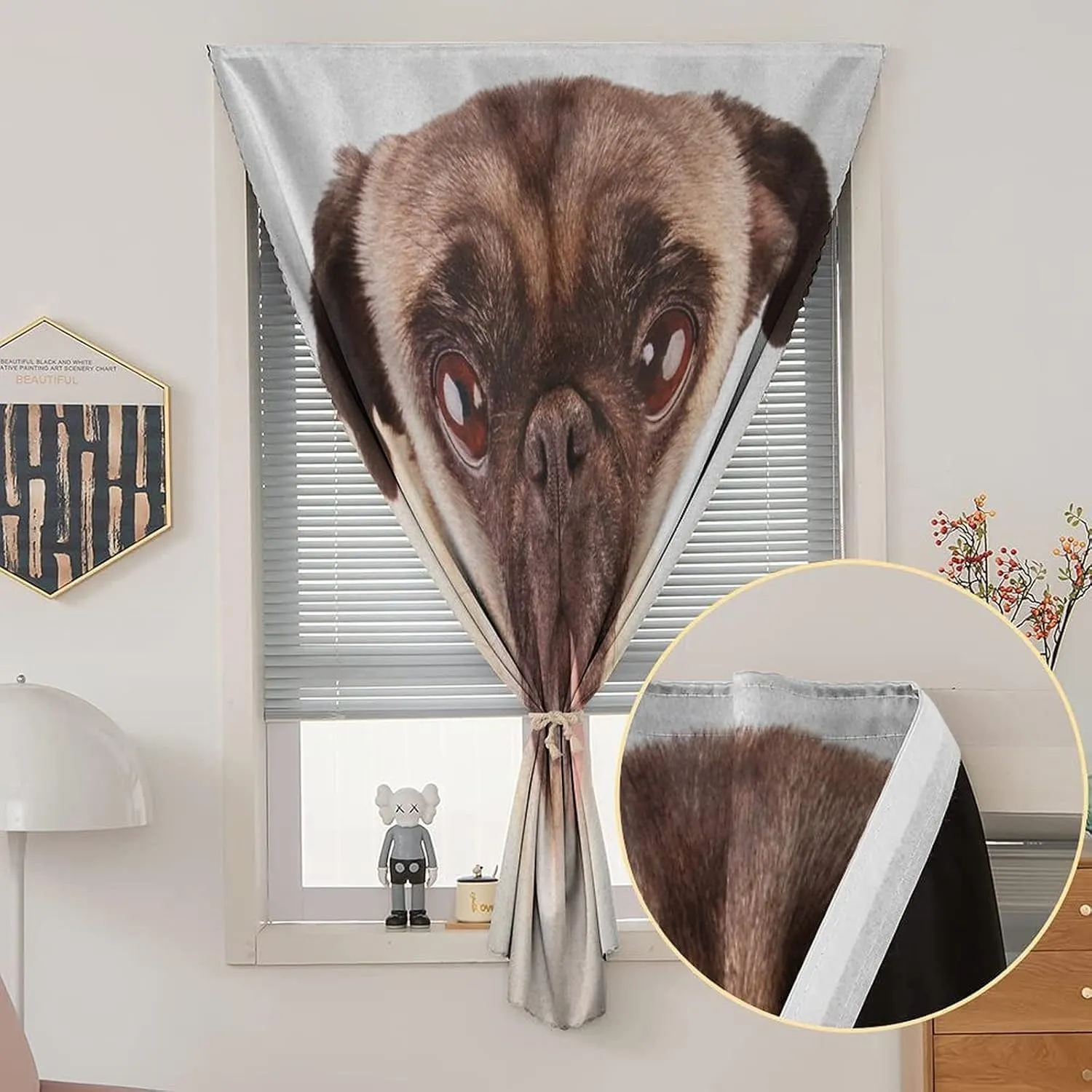 Anywhere Portable Blackout Curtain, Pug Door Window Curtains, Portrait of Upset Dog with Its Tongue Out Pet Animal Print Bedroom Blackout Curtains,59W x84L Inches,, for Bathroom Living Room Bedroom