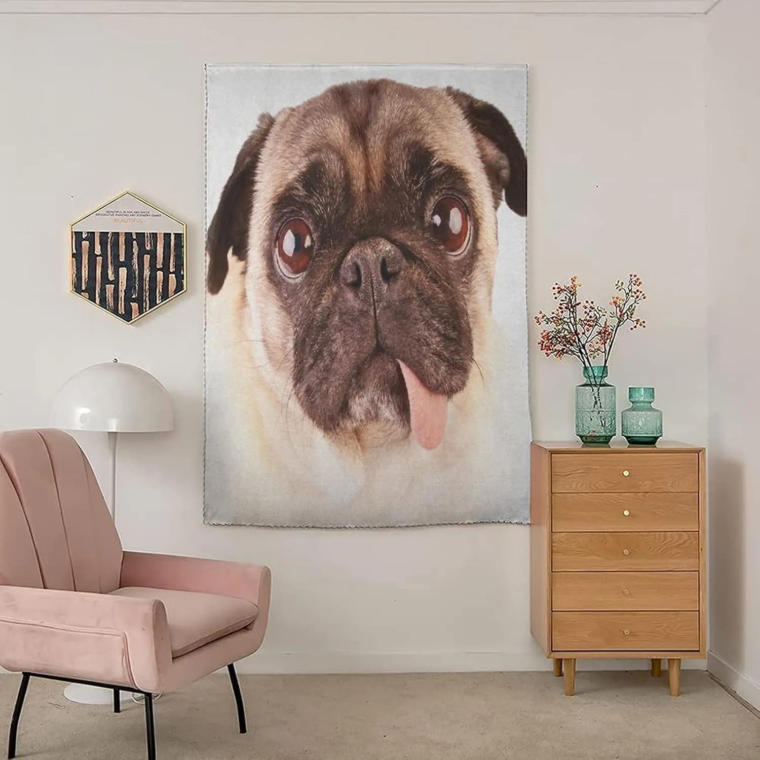 Anywhere Portable Blackout Curtain, Pug Door Window Curtains, Portrait of Upset Dog with Its Tongue Out Pet Animal Print Bedroom Blackout Curtains,59W x84L Inches,, for Bathroom Living Room Bedroom