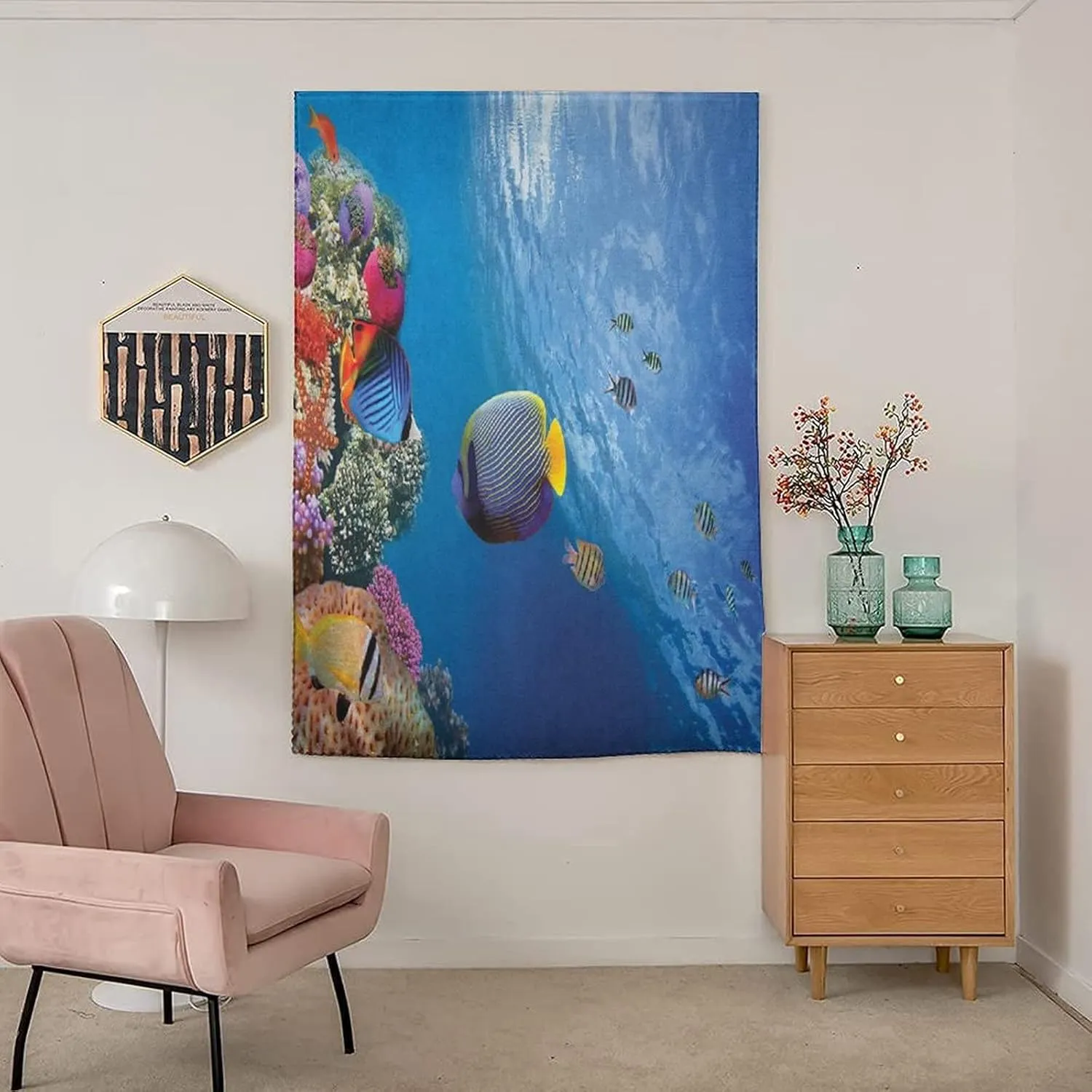 Anywhere Portable Blackout Curtain, Under the Sea Door Window Curtains, Tropical Emperor Long Living Angelfish in Underwater Print Bedroom Blackout Curtains,24W x40L Inches,, for Children Kids Bedroom