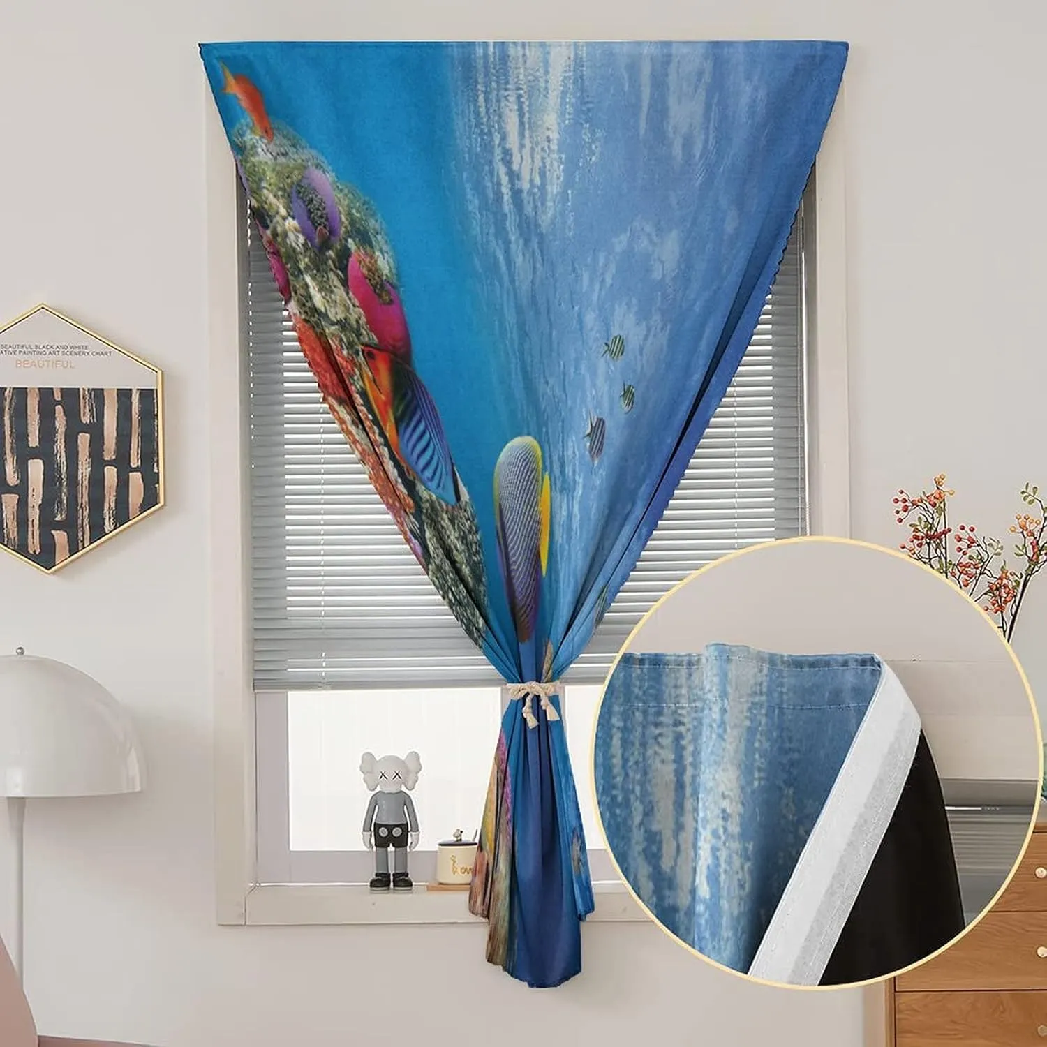 Anywhere Portable Blackout Curtain, Under the Sea Door Window Curtains, Tropical Emperor Long Living Angelfish in Underwater Print Bedroom Blackout Curtains,24W x40L Inches,, for Children Kids Bedroom
