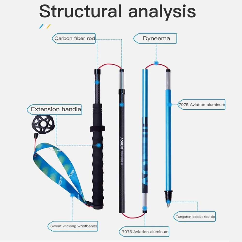 AONIJIE 2pcs Carbon Trekking Poles, Quick-Lock Ultralight Folding Carbon Fiber Walking Sticks for Off-Road Outdoor Running