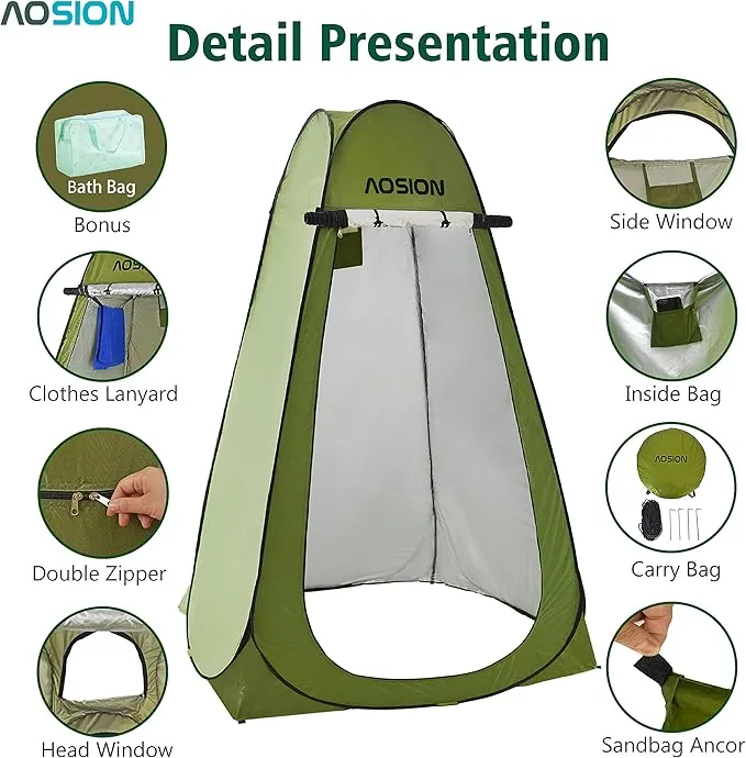 AOSION Privacy Shower Tent,Pop Up Changing Tent,Camp Bathroom Changing Dressing Room,Portable Toilet Tent with Carry Bag for Camping, Beach