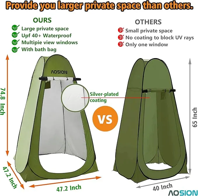 AOSION Privacy Shower Tent,Pop Up Changing Tent,Camp Bathroom Changing Dressing Room,Portable Toilet Tent with Carry Bag for Camping, Beach