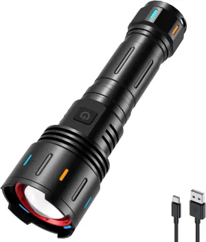 APLOS F60 Zoom Rechargeable Flashlight, 6000 Lumens Super Bright LED Flashlights, 5 Modes Zoomable Waterproof Tactical Flash Lights Torch for Emergency, Outdoor, Home, Camping, Hiking