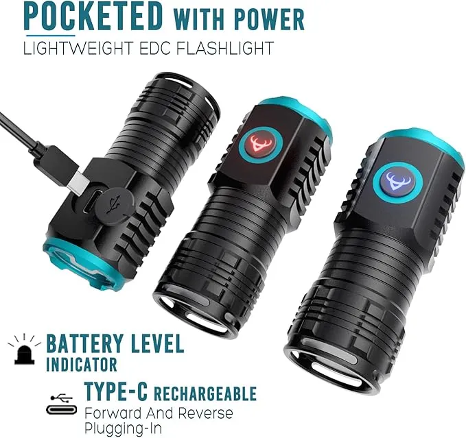 ARCEE Rechargeable Small Flashlight, 2000 Lumens Bright Powerful Aluminium Flashlights for Camping, Hiking, Emergency, Hurricane, Fishing, Power Outage (1 Pack Med)