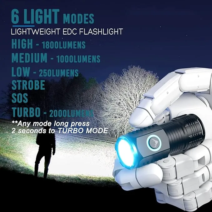 ARCEE Rechargeable Small Flashlight, 2000 Lumens Bright Powerful Aluminium Flashlights for Camping, Hiking, Emergency, Hurricane, Fishing, Power Outage (1 Pack Med)