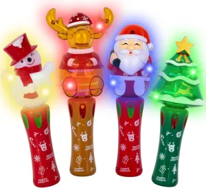 ArtCreativity Christmas Light Up Spinner Wands – Set of 4 Festive Designs with Multicolored LEDs – Fun Christmas Light Up Toys and Spinning Wands for Kids, Great Holiday Stocking Stuffers and Gifts