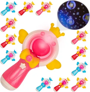 ArtCreativity Light Up Projection Wands for Kids - Set of 12 Wand-Style Flashlight Projectors - LED Princess Wands with Lights, Music, and a Starry Projection - Princess Party Favors for Girls